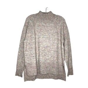 LOFT Sweater Women Small Long Sleeve Turtleneck Confetti Knit Hi Lo Slit Sides
